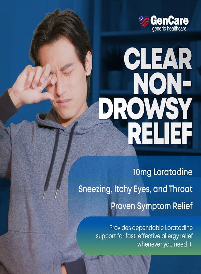 GenCare 24 Hour Nondrowsy Allergy Relief Tablets – Loratadine 10mg 300 Count – Daily Allergy Medicine Non Drowsy Antihistamine for Adults & Kids Age 6+, Generic for Clariten 10 mg, Single Tablet Dose - Image 3